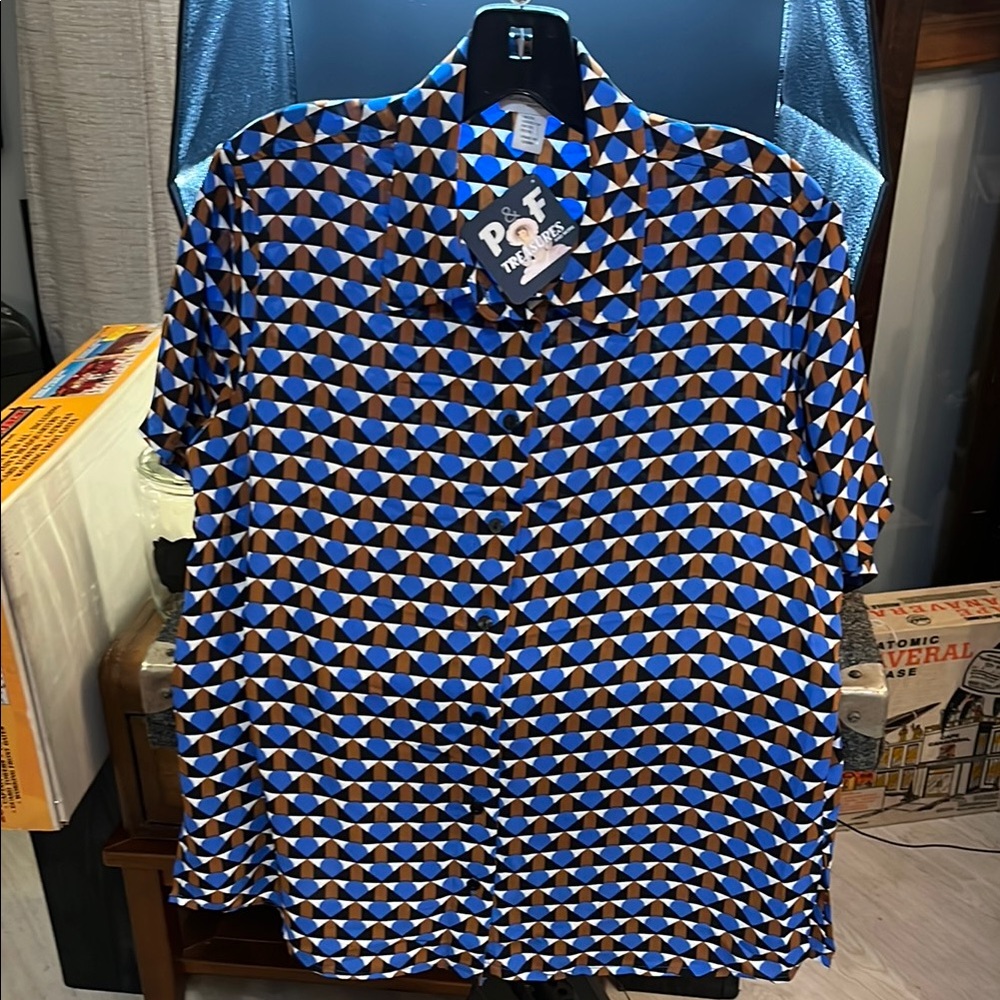 Geometric Blue and Brown Shirt